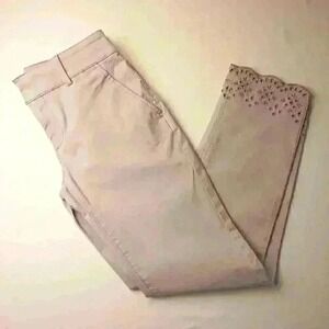 Loft Womens Low Rise Straight Leg Eyelet Hem Chinos Size 2 Gray Boho Cottagecore